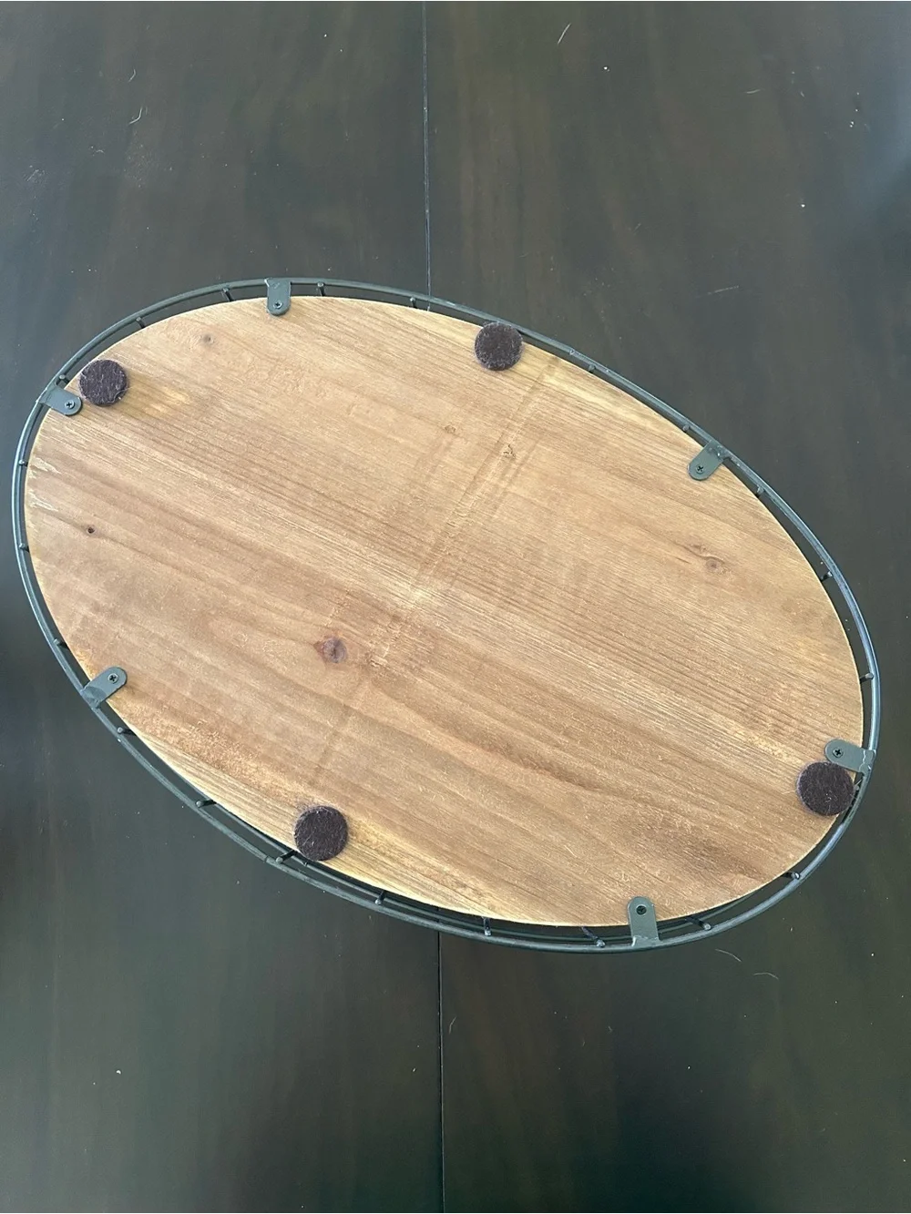 Rustic Oval Wood & Metal Serving Tray - Brown